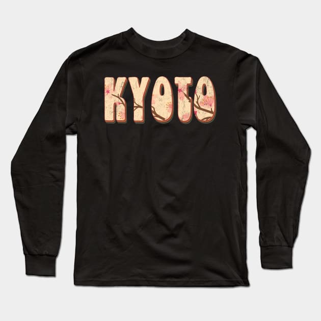 Kyoto Japan Retro Vintage Cherry Blossom Long Sleeve T-Shirt by Happy as I travel